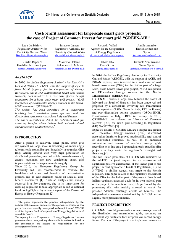 (PDF) Cost / benefit assessment for large-scale smart grids projects ...