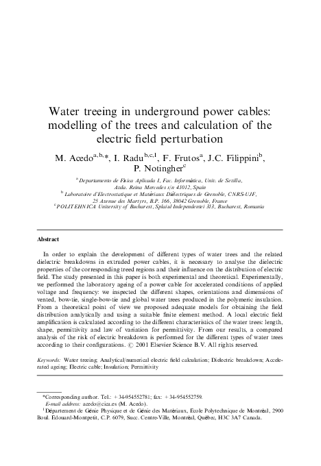 (PDF) Water treeing in underground power cables: modelling of the trees ...