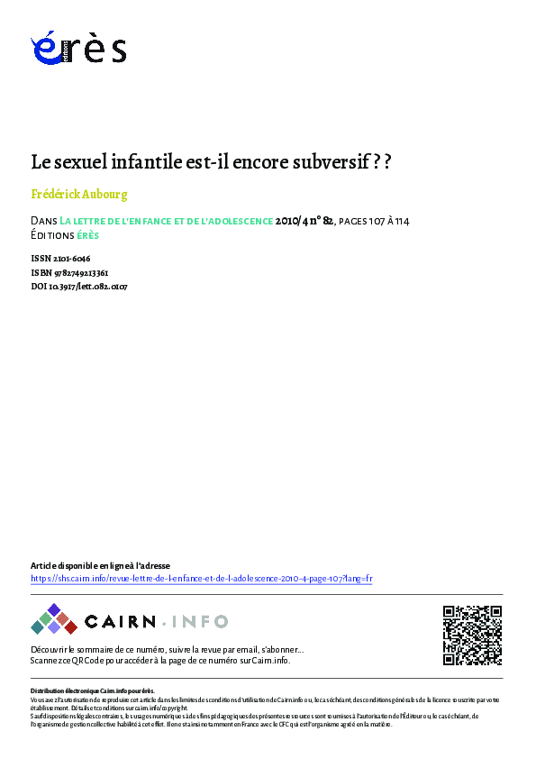 (PDF) Le sexuel infantile est-il encore subversif