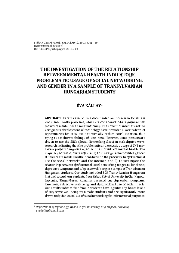 (PDF) The Investigation of the Relationship between Mental Health ...
