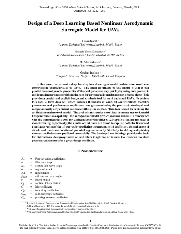 (PDF) Design of a Deep Learning Based Nonlinear Aerodynamic Surrogate ...