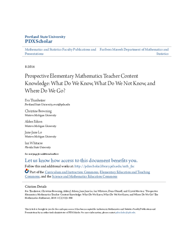 (PDF) Prospective Elementary Mathematics Teacher Content Knowledge ...