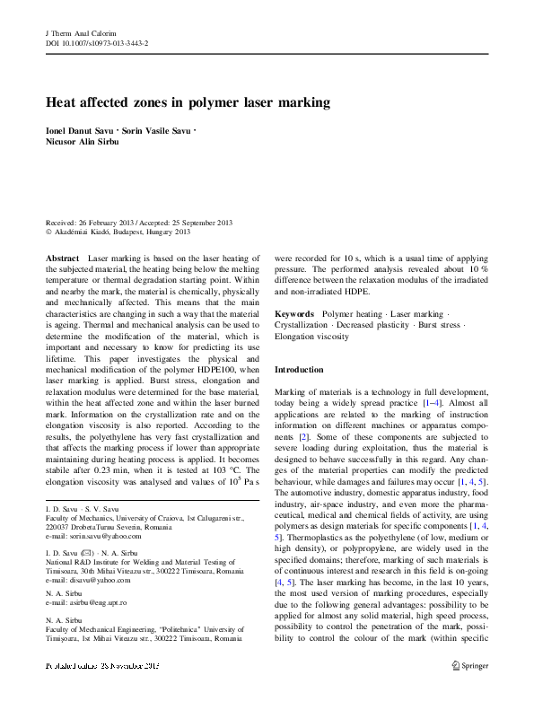 (PDF) Heat affected zones in polymer laser marking