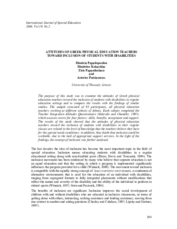 (PDF) Attitudes of Greek physical education teachers toward inclusion ...