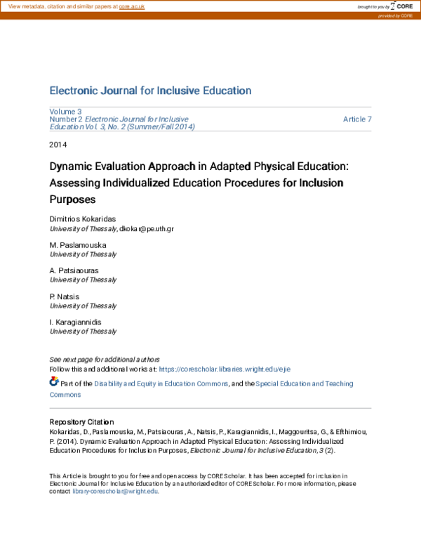 (PDF) Dynamic Evaluation Approach in Adapted Physical Education ...