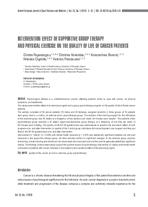 (PDF) Intervention Effect of Supportive Group Therapy and Physical ...