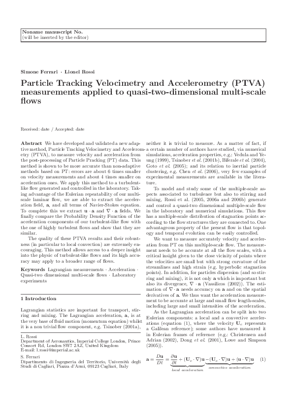 (PDF) Particle tracking velocimetry and accelerometry (PTVA ...