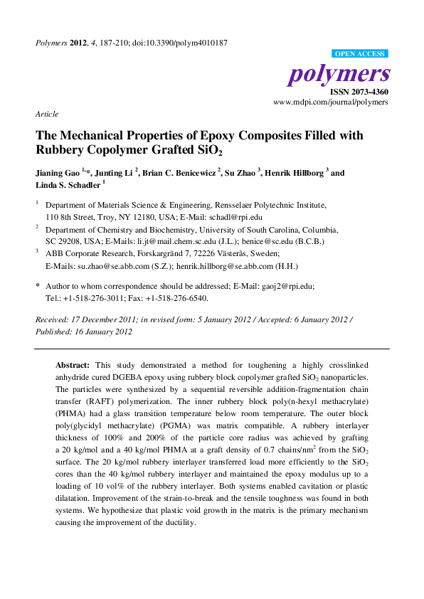 (PDF) The Mechanical Properties of Epoxy Composites Filled with Rubbery ...