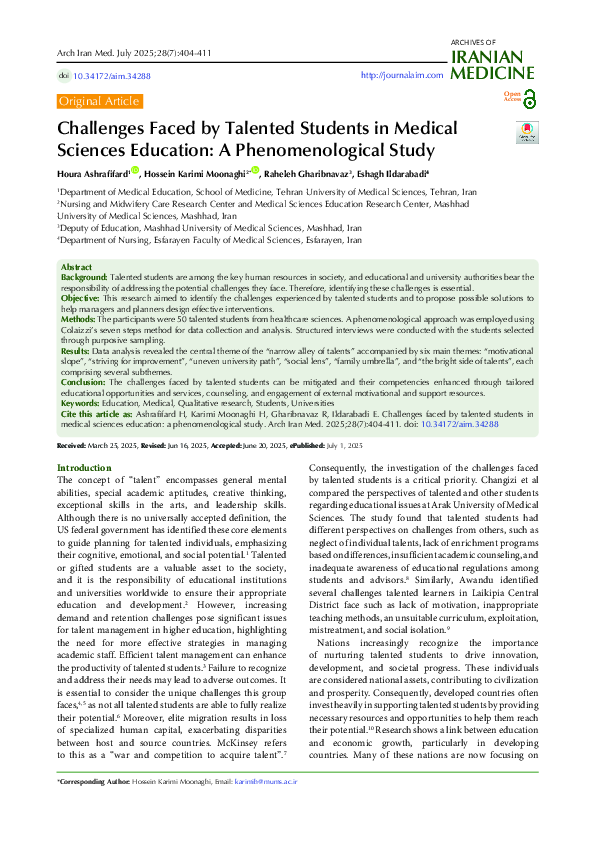 (PDF) Challenges Faced by Talented Students in Medical Sciences ...