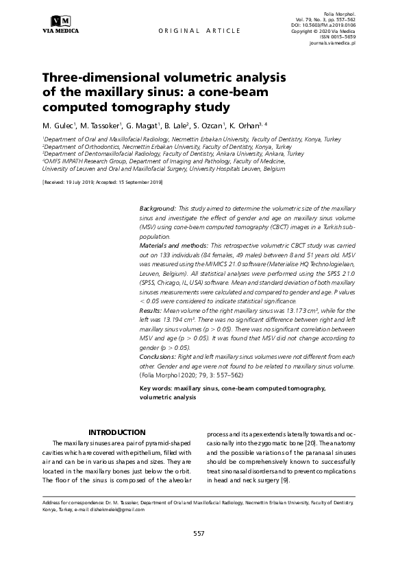 (PDF) Three-dimensional volumetric analysis of the maxillary sinus: a ...
