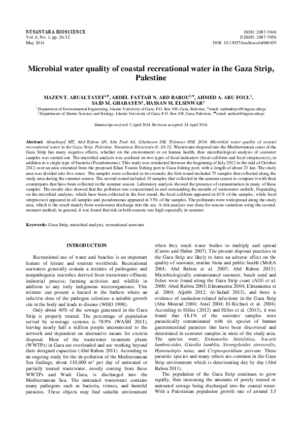(PDF) Microbial water quality of coastal recreational water in the Gaza ...