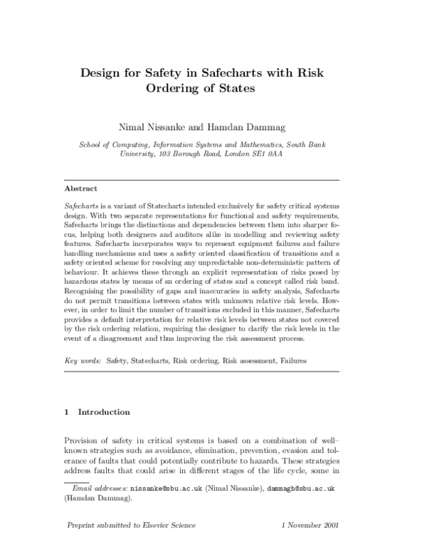 (PDF) Design for safety in Safecharts with risk ordering of states