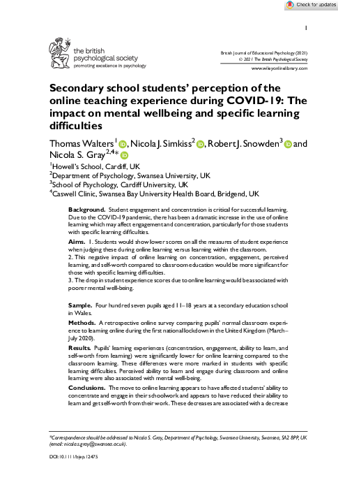 (PDF) Secondary school students’ perception of the online teaching ...