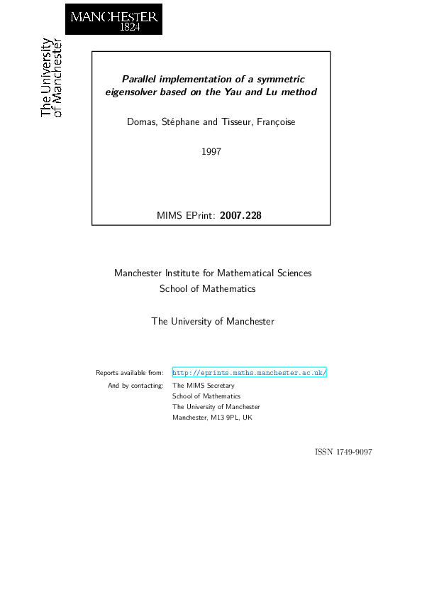 (PDF) Parallel implementation of a symmetric eigensolver based on the ...