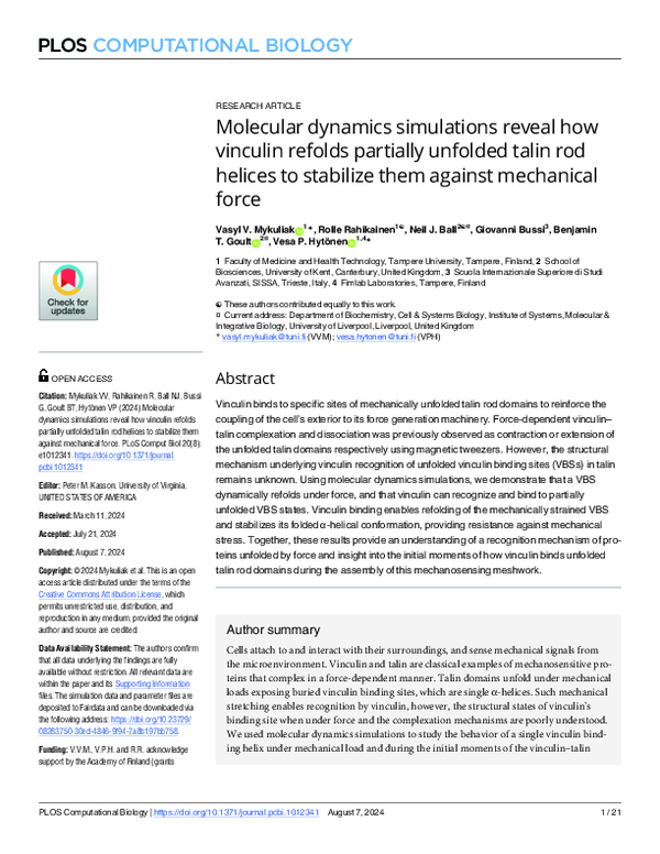 (PDF) Molecular dynamics simulations reveal how vinculin refolds ...