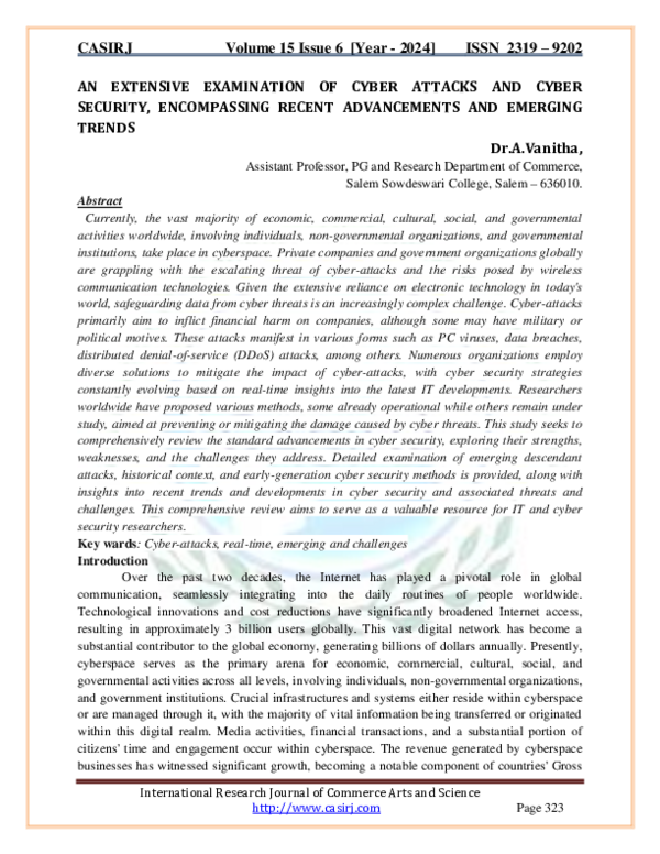(PDF) AN EXTENSIVE EXAMINATION OF CYBER ATTACKS AND CYBER SECURITY ...