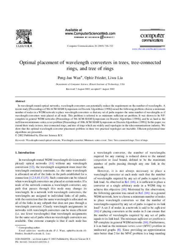 (PDF) Optimal placement of wavelength converters in trees, tree ...