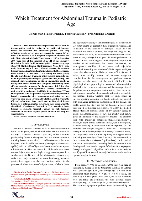 (PDF) Treatment for Abdominal Trauma in Pediatric Age