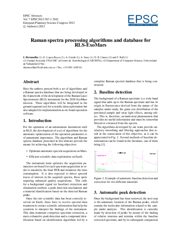 (PDF) Raman spectra processing algorithms and database for RLS-ExoMars