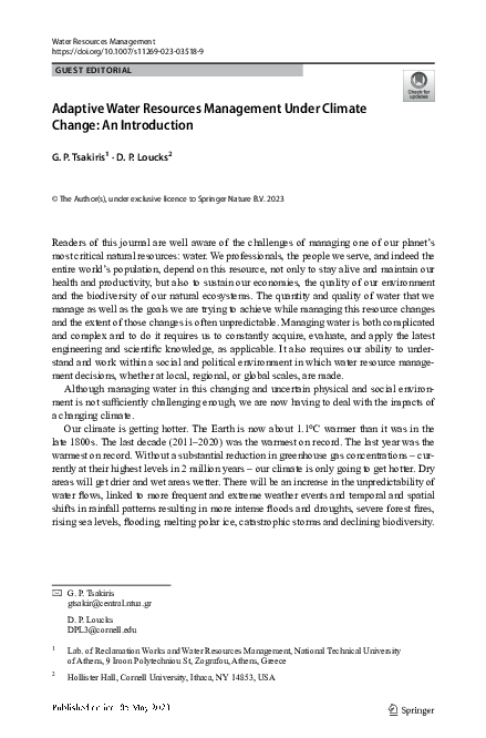 (PDF) Adaptive Water Resources Management Under Climate Change: An ...