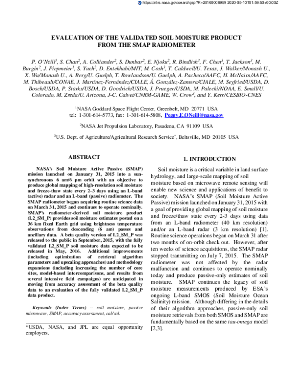 (PDF) Evaluation of the validated Soil Moisture product from the SMAP ...