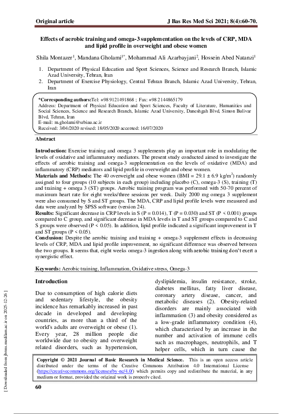 (PDF) Effects of aerobic training and omega-3 supplementation on the ...