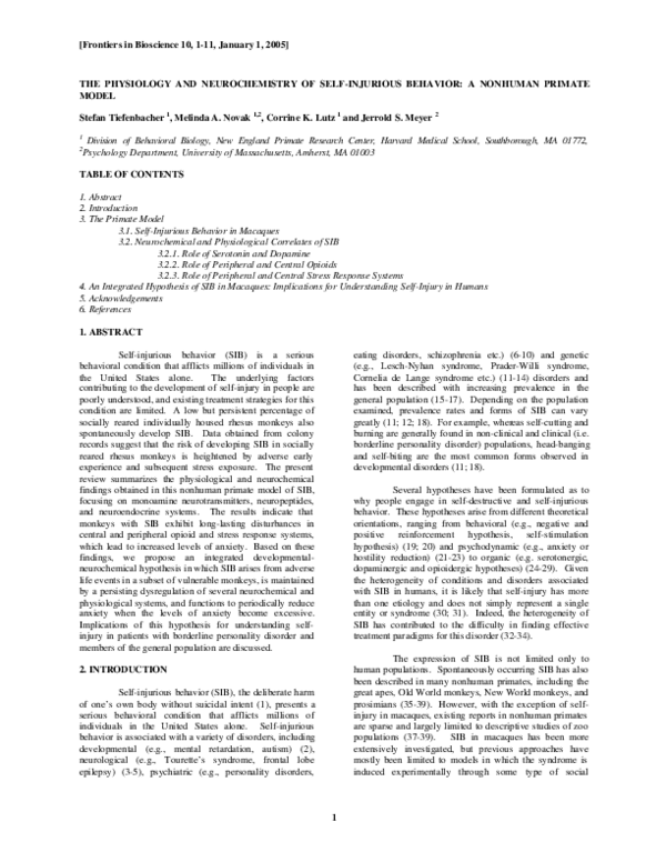 (PDF) The physiology and neurochemistry of self-injurious behavior: a ...