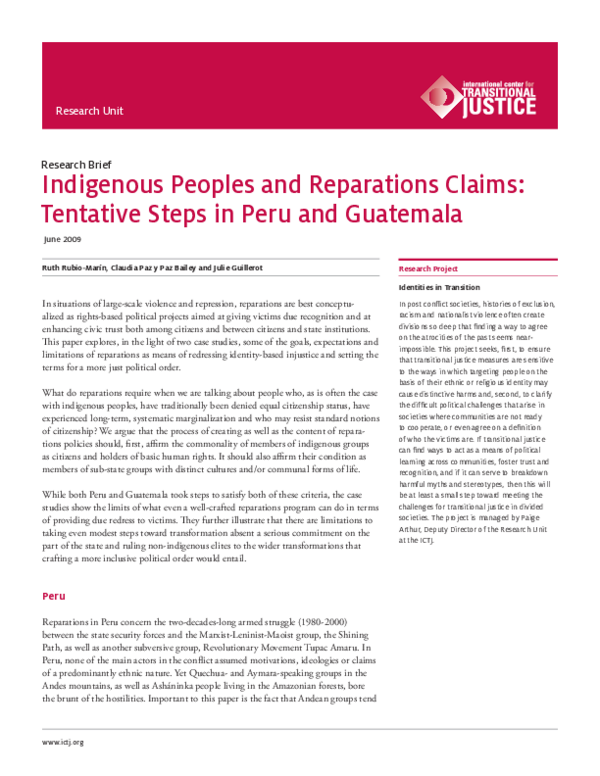 (PDF) Indigenous peoples and reparations claims : tentative steps in ...