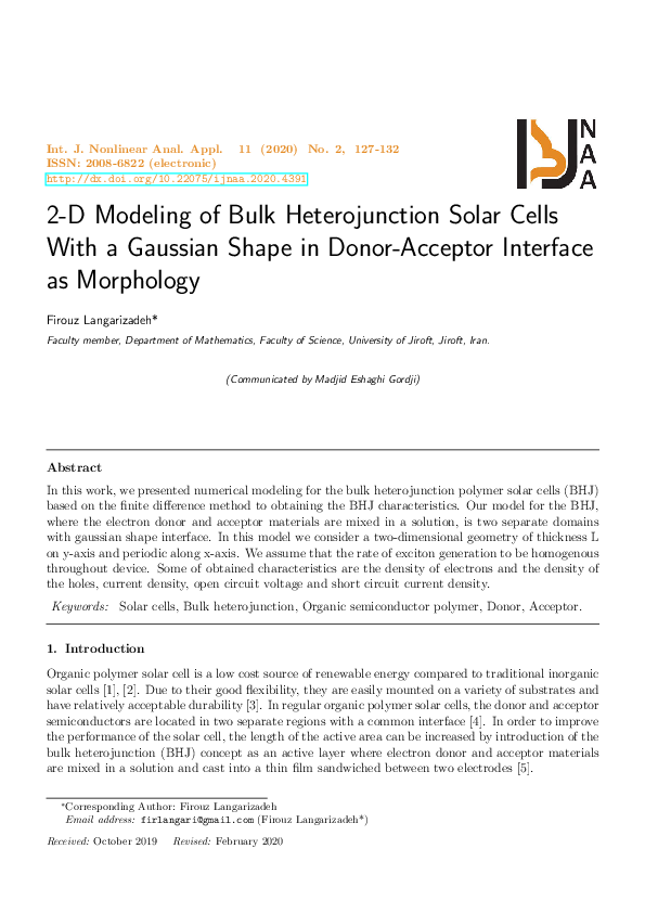 (PDF) 2-D Modeling of Bulk Heterojunction Solar Cells With a Gaussian ...