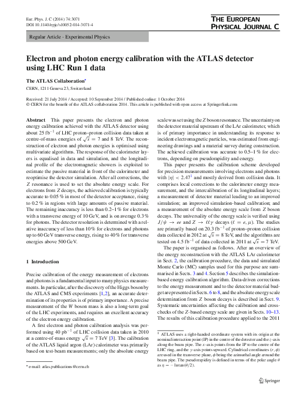 (PDF) Electron and photon energy calibration with the ATLAS detector ...