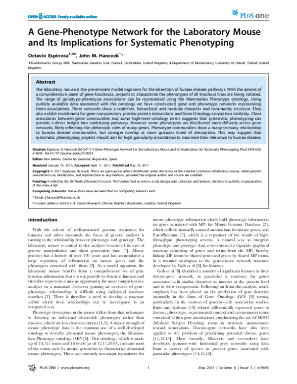 (PDF) A Gene-Phenotype Network for the Laboratory Mouse and Its ...