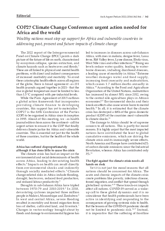 (PDF) COP27 Climate Change Conference: urgent action needed for Africa ...