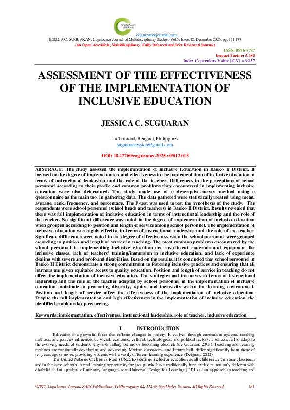 (PDF) ASSESSMENT OF THE EFFECTIVENESS OF THE IMPLEMENTATION OF ...