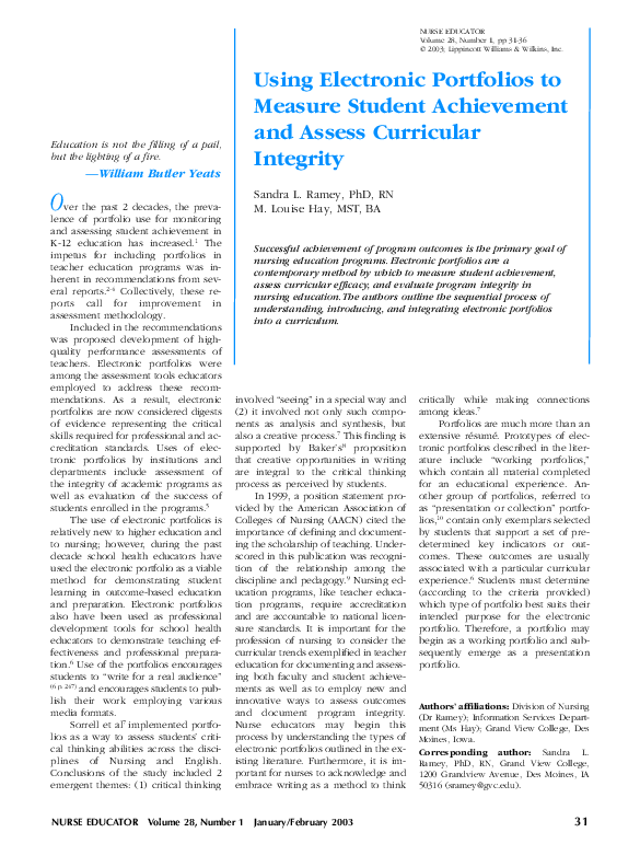 (PDF) Using Electronic Portfolios to Measure Student Achievement and ...