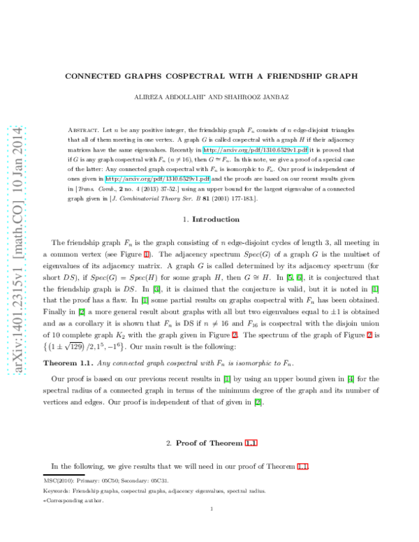 (PDF) Connected graphs cospectral with a friendship graph