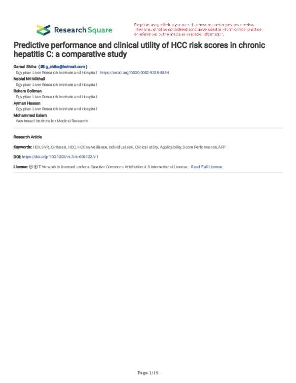 (PDF) Predictive performance and clinical utility of HCC risk scores in ...