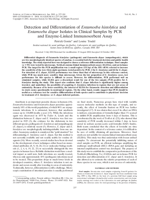 (PDF) Detection and Differentiation of Entamoeba histolytica and ...