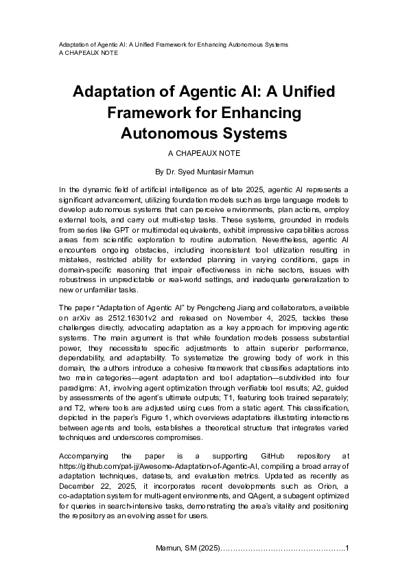 (PDF) Adaptation of Agentic AI: A Unified Framework for Enhancing ...