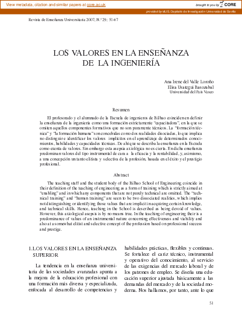 (PDF) Los valores en la enseñanza de la ingeniería