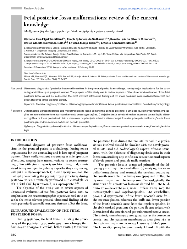 (PDF) Fetal posterior fossa malformations: review of the current knowledge