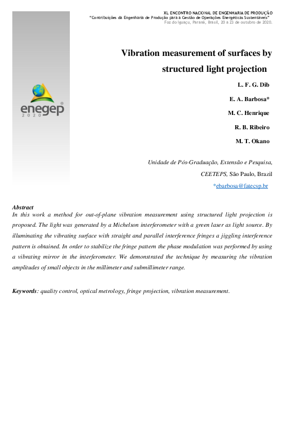 (PDF) Vibration measurement of surfaces by structured light projection