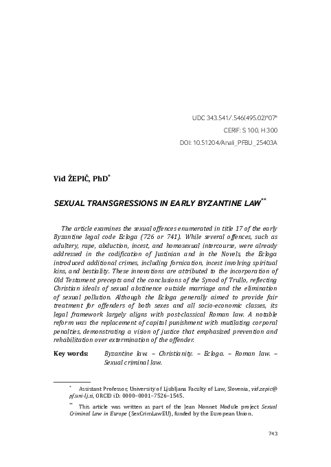 (PDF) Sexual Transgressions in Early Byzantine Law