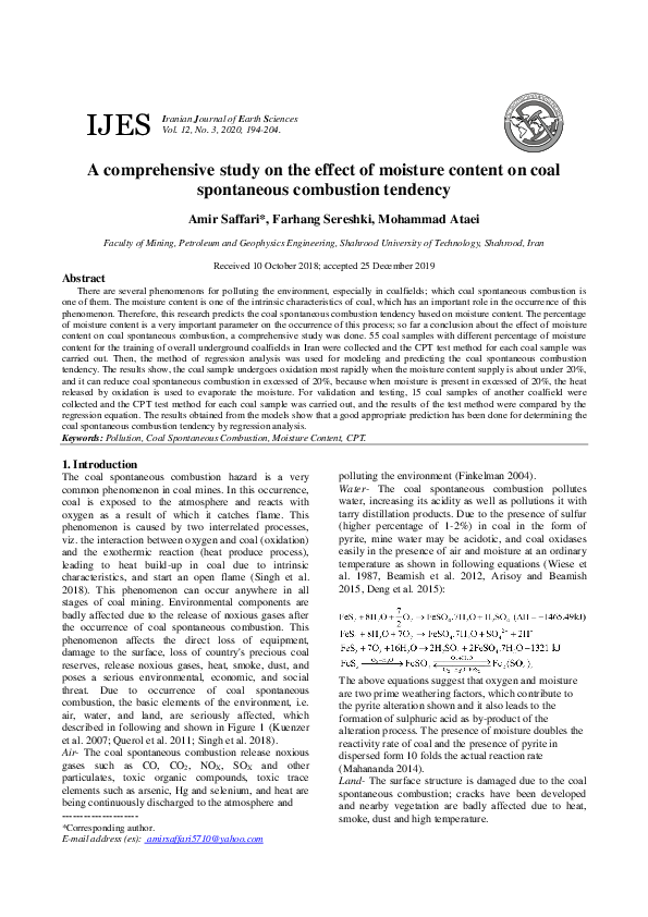 (PDF) A comprehensive study on the effect of moisture content on coal ...