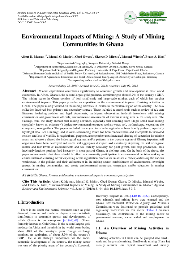 (PDF) Environmental Impacts of Mining: A Study of Mining Communities in ...