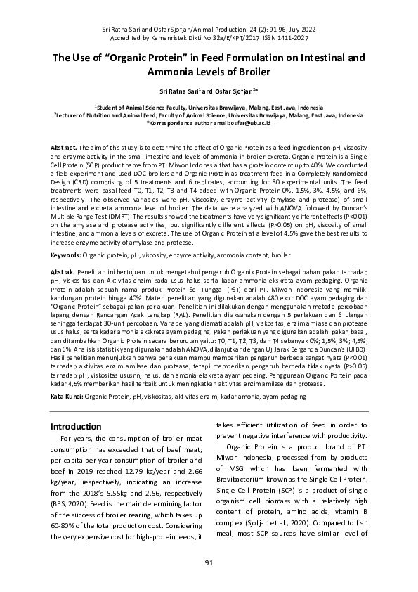 (PDF) The Use of “Organic Protein” in Feed Formulation on Intestinal ...