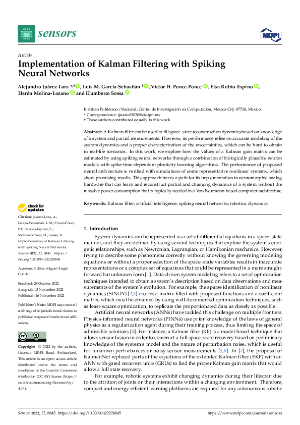 (PDF) Implementation of Kalman Filtering with Spiking Neural Networks