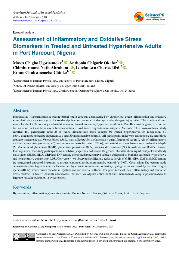 (PDF) Assessment of Inflammatory and Oxidative Stress Biomarkers in ...