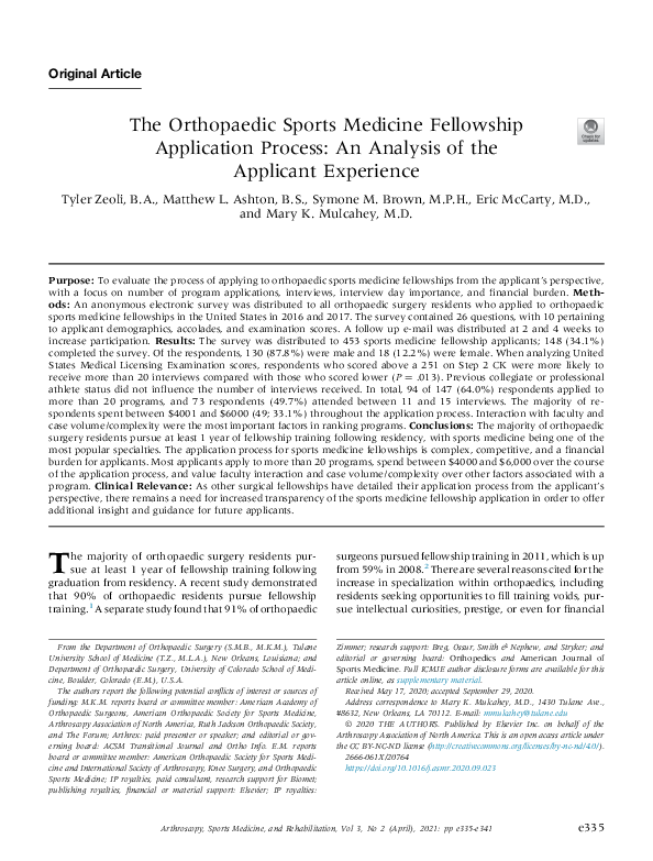 (PDF) The Orthopaedic Sports Medicine Fellowship Application Process ...