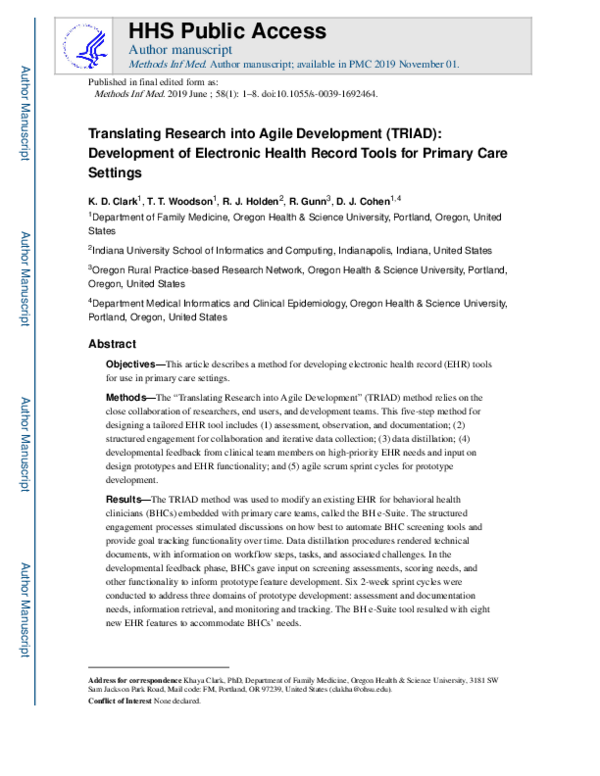 (PDF) Translating Research into Agile Development (TRIAD): Development ...