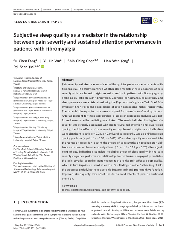 (PDF) Subjective sleep quality as a mediator in the relationship ...